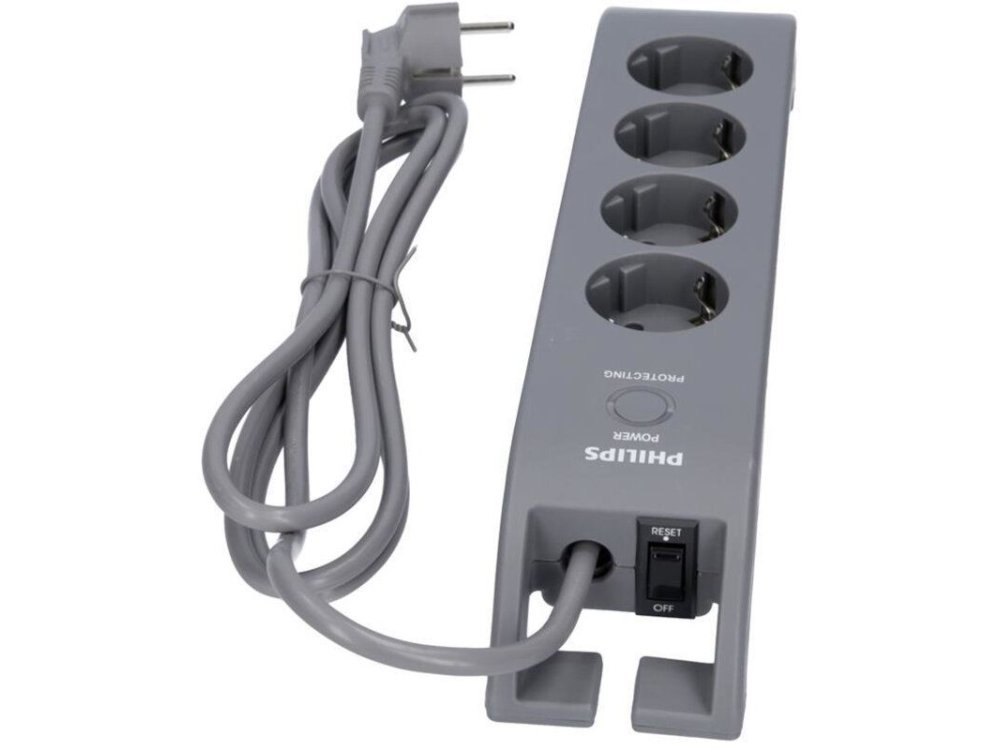 Philips 4-outlet Surge Protection Strip, Πολύπριζο & Προστατευτικό τάσης 4 Θέσεων με διακόπτη & 2M Power Cord SPN3140A - Γκρί