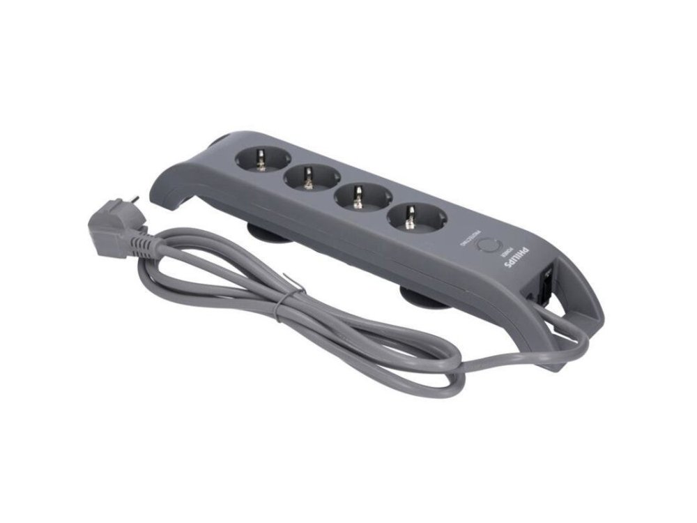 Philips 4-outlet Surge Protection Strip, Πολύπριζο & Προστατευτικό τάσης 4 Θέσεων με διακόπτη & 2M Power Cord SPN3140A - Γκρί