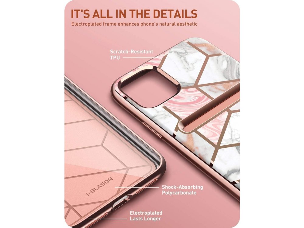 i-Blason iPhone 11 Cosmo Wallet Θήκη, Marble Pink