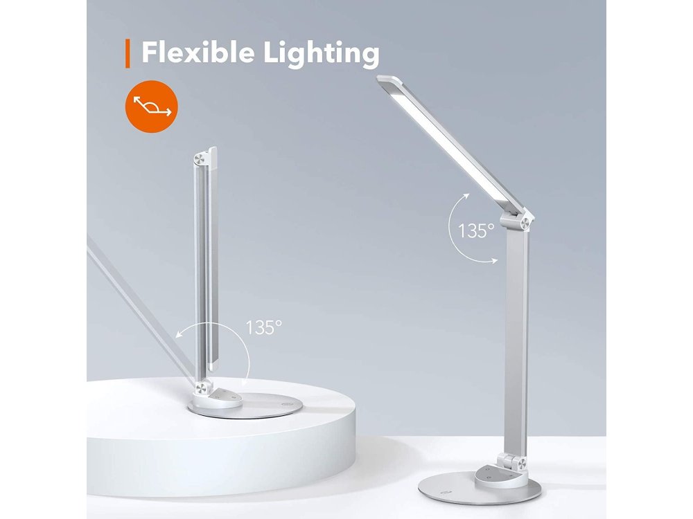TaoTronics TT-DL19 LED Desk Λάμπα με Touch Control & USB Θύρα, 5 Color Modes, 5 Brightness Levels, Ασημί