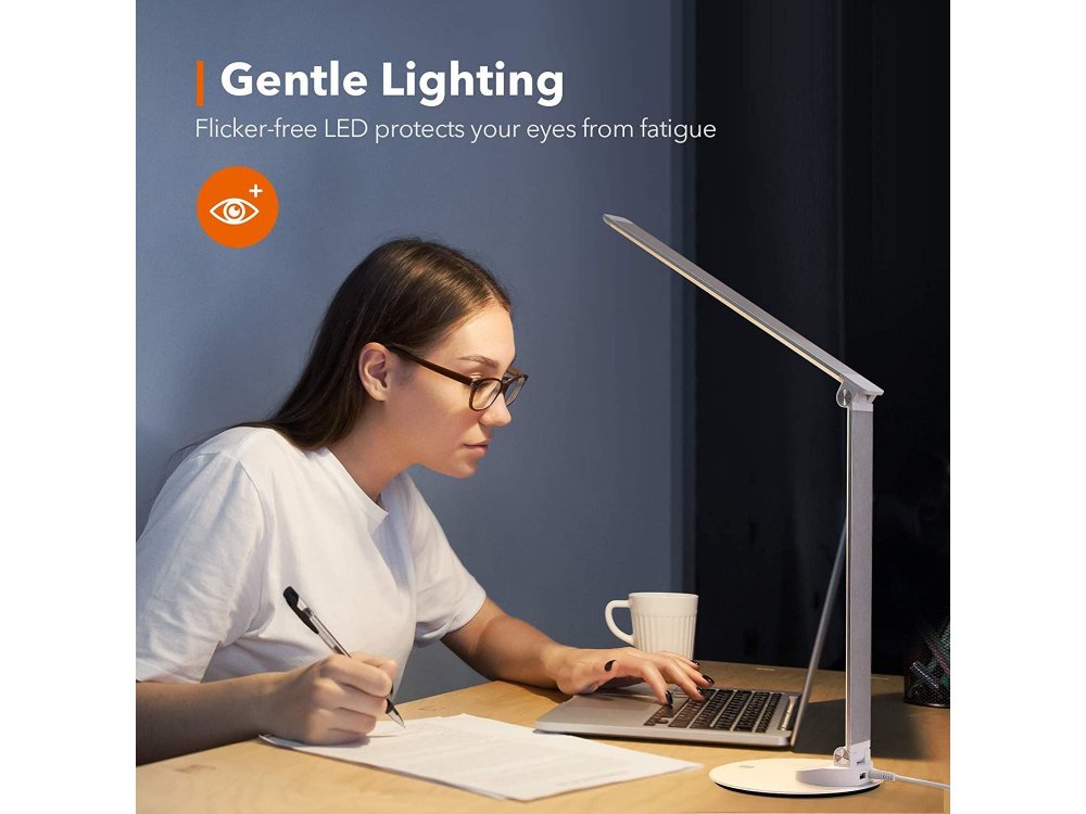 TaoTronics TT-DL19 LED Desk Λάμπα με Touch Control & USB Θύρα, 5 Color Modes, 5 Brightness Levels, Ασημί