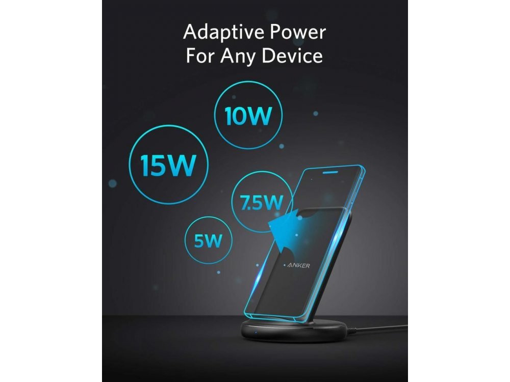 Anker PowerWave 2 Sense Stand Qi 7.5/10/15W Ασύρματος φορτιστής/Σταντ Σετ με φορτιστή & καλώδιο - B2529GF1, Μαύρο