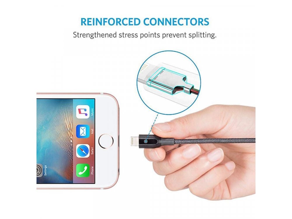 Anker PowerLine Select+ 0.9μ. Lightning καλώδιο για Apple iPhone / iPad / iPod MFi, με Νάυλον Ύφανση, Μαύρο - A8012H11