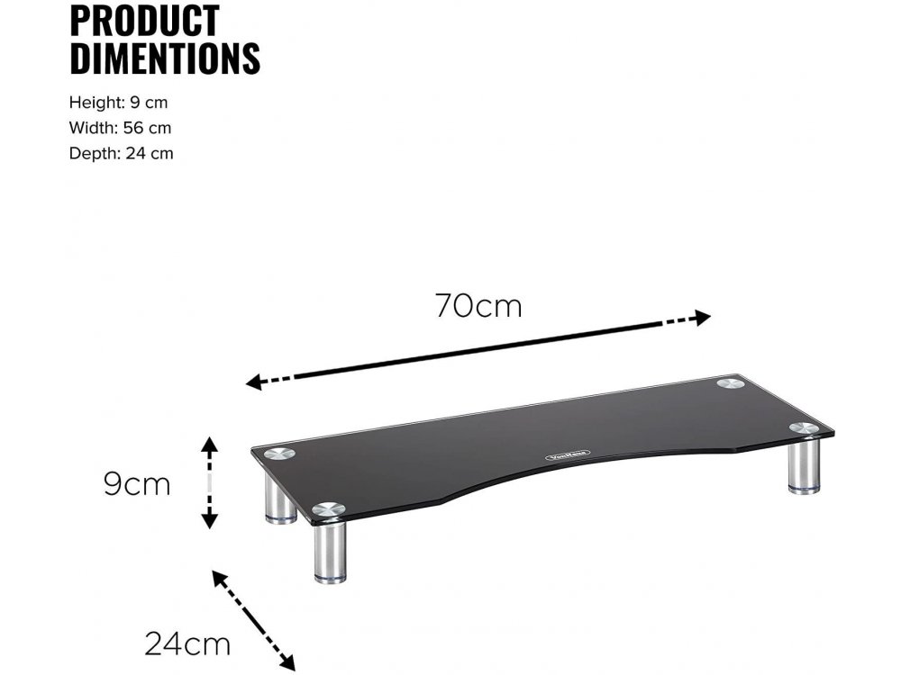 VonHaus Βάση/Σταντ Οθόνης Curved Γυάλινη, Ρυθμιζόμενο Ύψος, L 70X24cm - 05/081