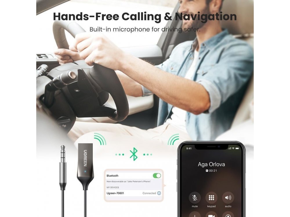 Ugreen Bluetooth 5.0 Handsfree Car Kit / Bluetooth Receiver με Μικρόφωνο  - 70601