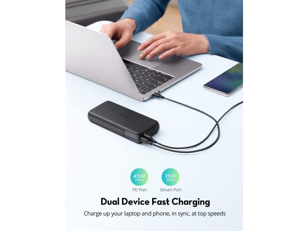 RAVPower Pioneer 20000 PD 60W USB-C Power Bank 20.000mAh Power Delivery, Μαύρο - RP-PB201
