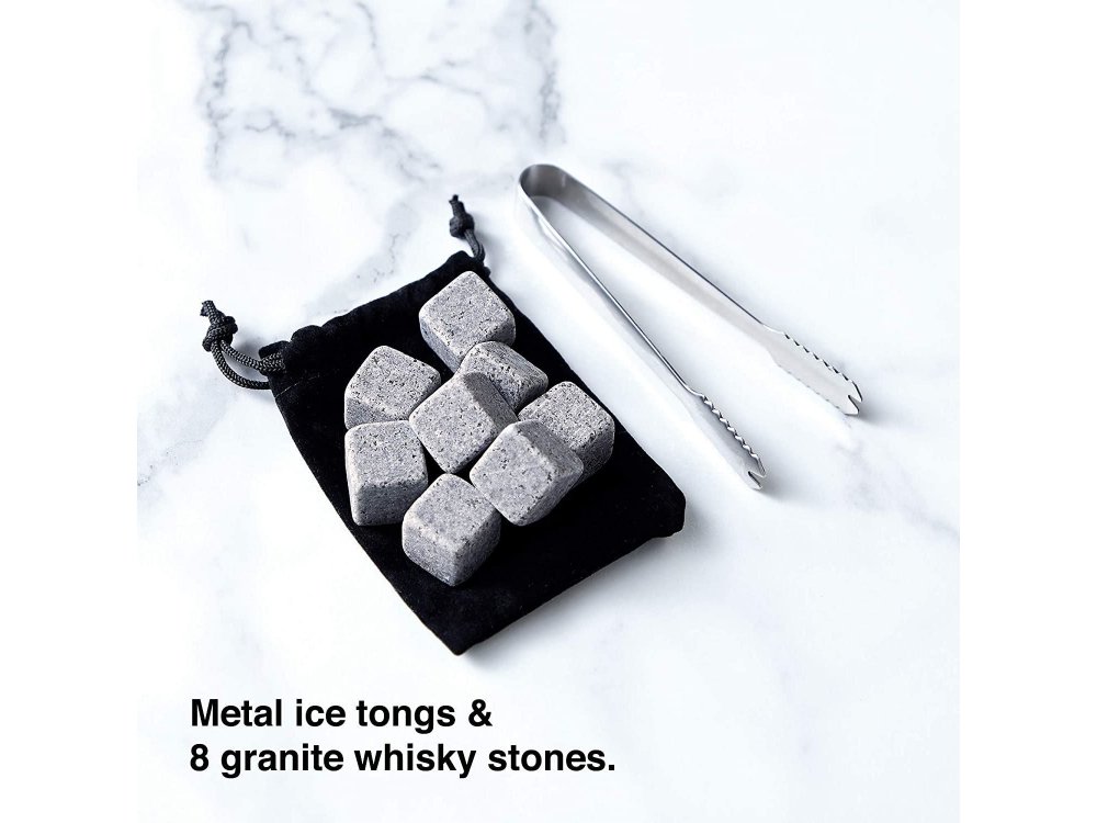 VonShef Whisky Glasses & Stones Gift Set - Σετ Δώρου Ουίσκι, με 2 Ποτήρια, Τσιμπίδα, Πέτρες και Ξύλινη Θήκη - 1000252