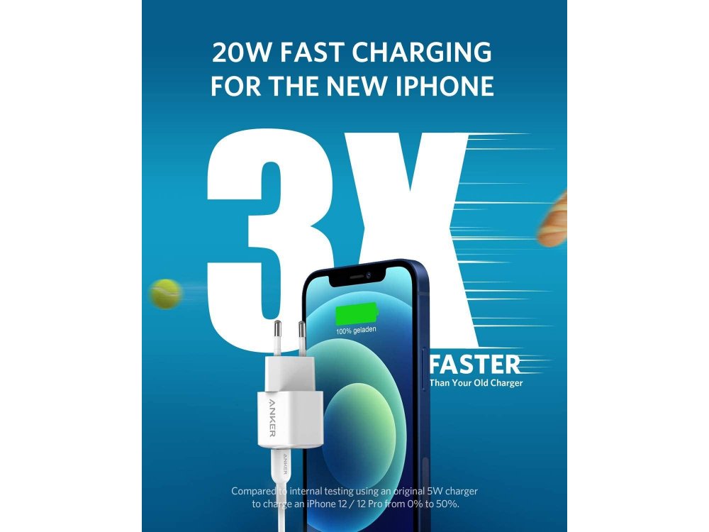 Anker PowerPort III Nano Wall Charger 20W Type-C with PD/PIQ3.0, White (Upgraded) - A2633G22