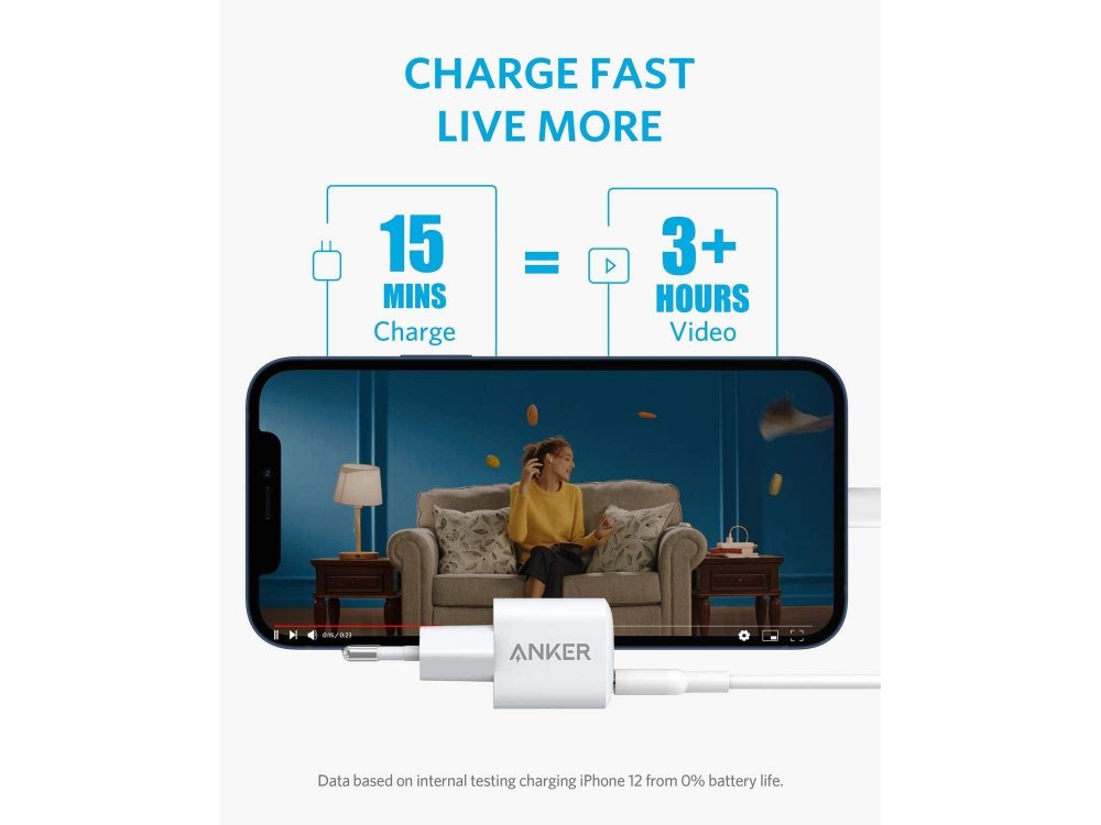 Anker PowerPort III Nano Wall Charger 20W Type-C with PD/PIQ3.0, White (Upgraded) - A2633G22
