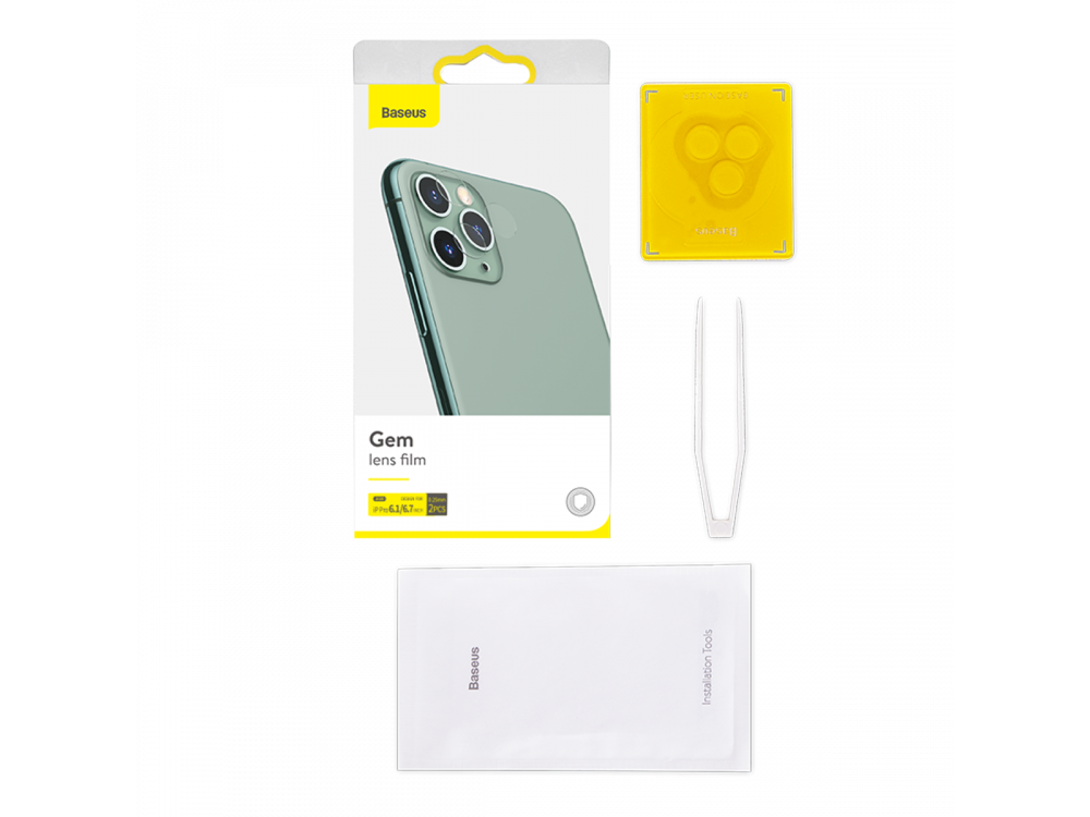 Baseus iPhone 12 Pro Max Camera Lens Protector Tempered Glass, Τριπλό Προστατευτικό τζαμάκι Καμερών, Σετ των 2 - SGAPIPH61P-JT02