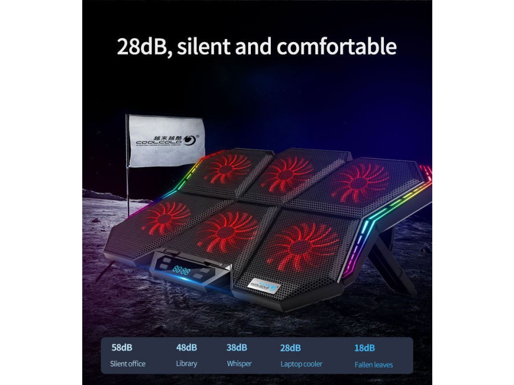 Coolcold Ice Magic 2 RGB Gaming Cooling Pad, 6 Fans LED Screen 17", Red - Κ40-2