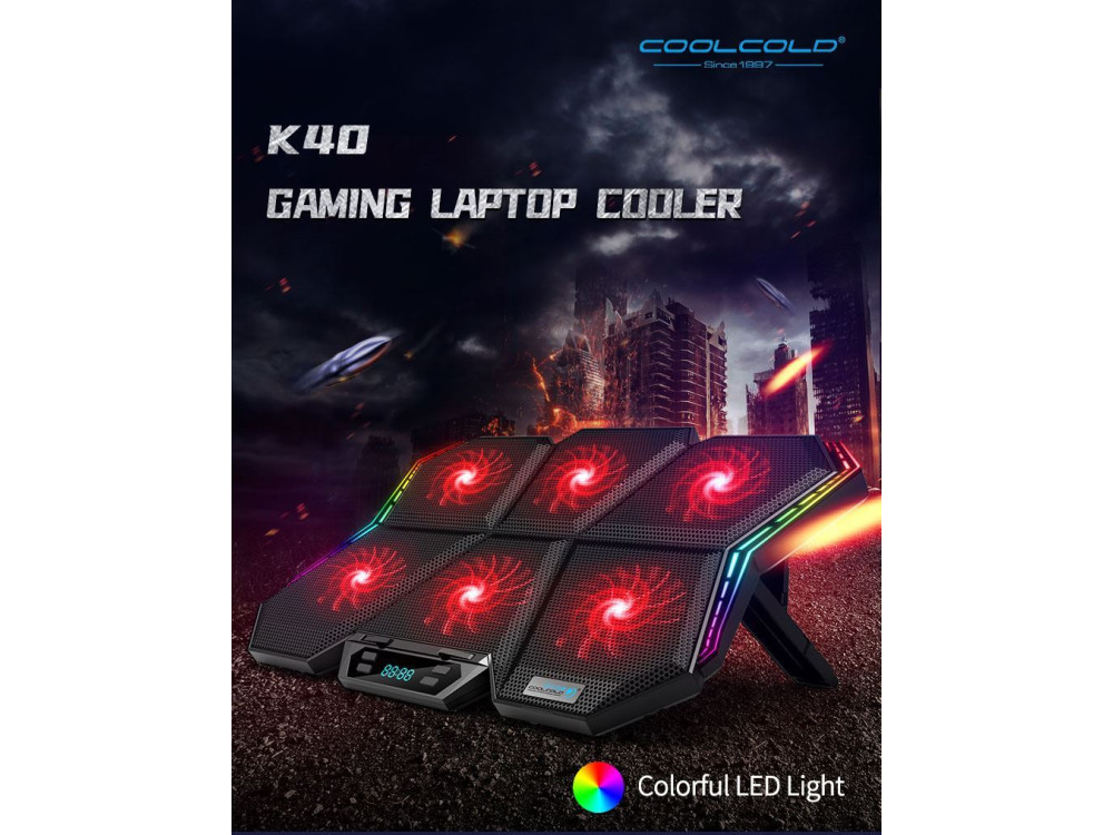 Coolcold Ice Magic 2 RGB Gaming Cooling Pad, 6 Fans LED Screen έως 17", Red - Κ40-2