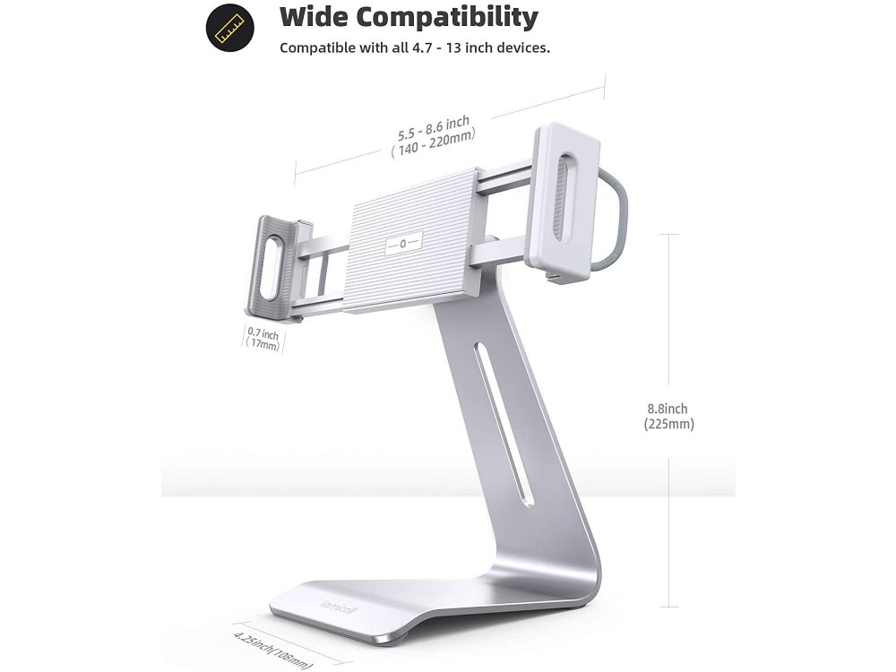 Lamicall DT03 Βάση/Stand Tablet Περιστρεφόμενη Πλάτη 360° για συσκευές 4.7"-13", Ασημί