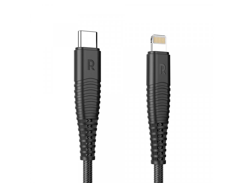 RAVPower RP-CB020 USB-C to Lightning cable 1m for Apple iPhone / iPad / iPod MFi, naylon braided, Black