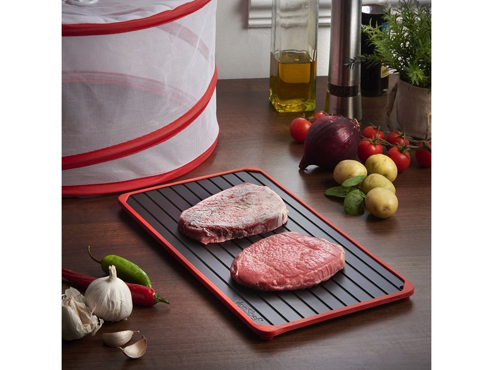 VonShef Defrosting Tray with Red Silicone Border - 07/591