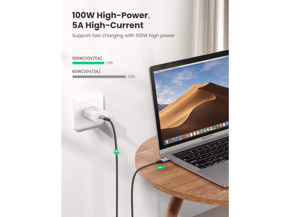 Ugreen Καλώδιο USB-C σε USB-C 3.1 1μ. με Νάυλον ύφανση, Μαύρο - 80150