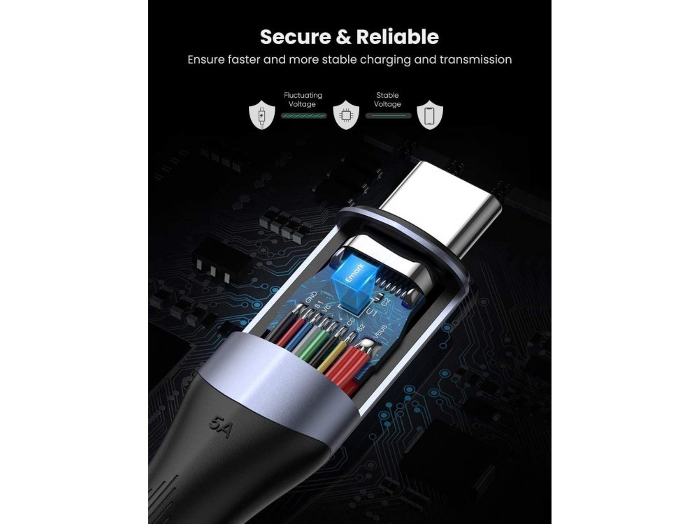Ugreen Καλώδιο USB-C σε USB-C 3.1 1μ. με Νάυλον ύφανση, Μαύρο - 80150
