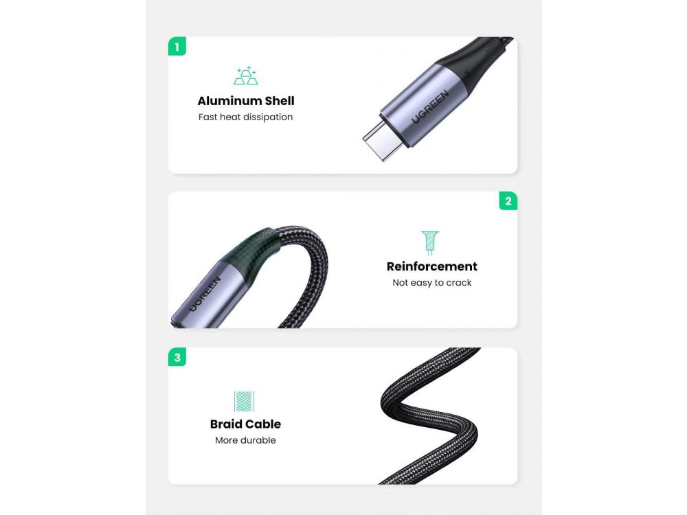 Ugreen Καλώδιο USB-C σε USB-C 3.1 1μ. με Νάυλον ύφανση, Μαύρο - 80150
