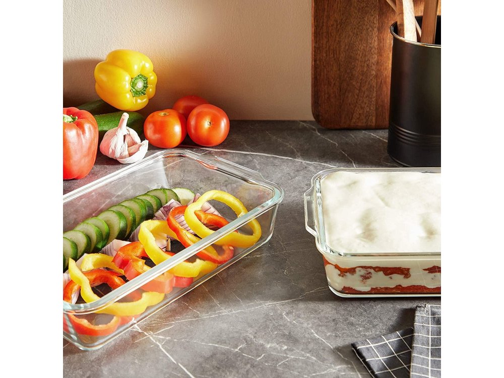 VonShef Σετ 2 Γυάλινων Δοχείων Φαγητού, BPA-Free, Κατάλληλα για Καταψύκτη / Μικροκυμάτων / Πλυντήριο Πιάτων - 1000286