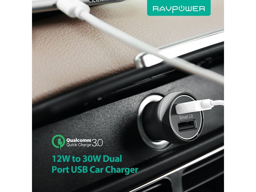 RAVPower 30W QC3.0 2-Port USB Car Charger - RP-PC088