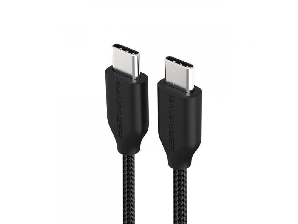 RAVPower 0,9μ. Καλώδιο USB-C σε USB-C Με Νάυλον ύφανση, Μαύρο - RP-CB018