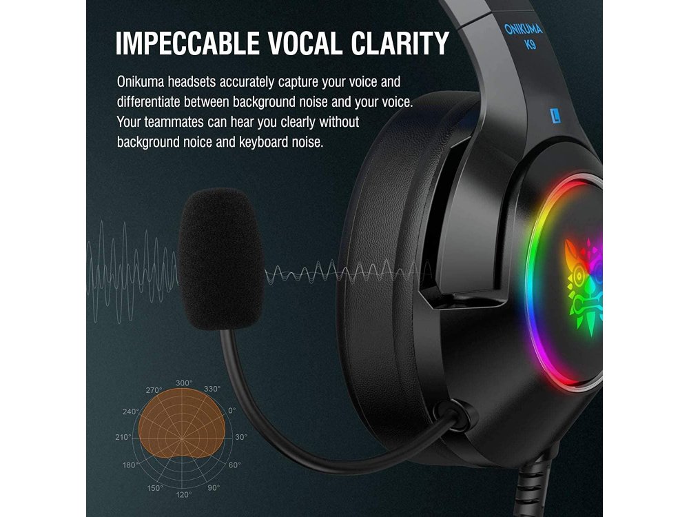 Onikuma K9 RGB Gaming Headset 7.1 Noise-cancelling Microphone (PC / PS4 / Xbox / Switch / Mac / iOS)