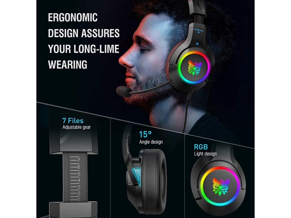 Onikuma K9 RGB Gaming Headset 7.1 Noise-cancelling Microphone (PC / PS4 / Xbox / Switch / Mac / iOS)