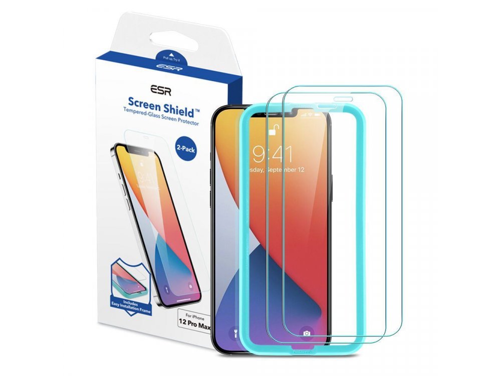ESR iPhone 12 Pro Max Tempered Glass Premium Screen Protector με Installation frame, Σετ των 2