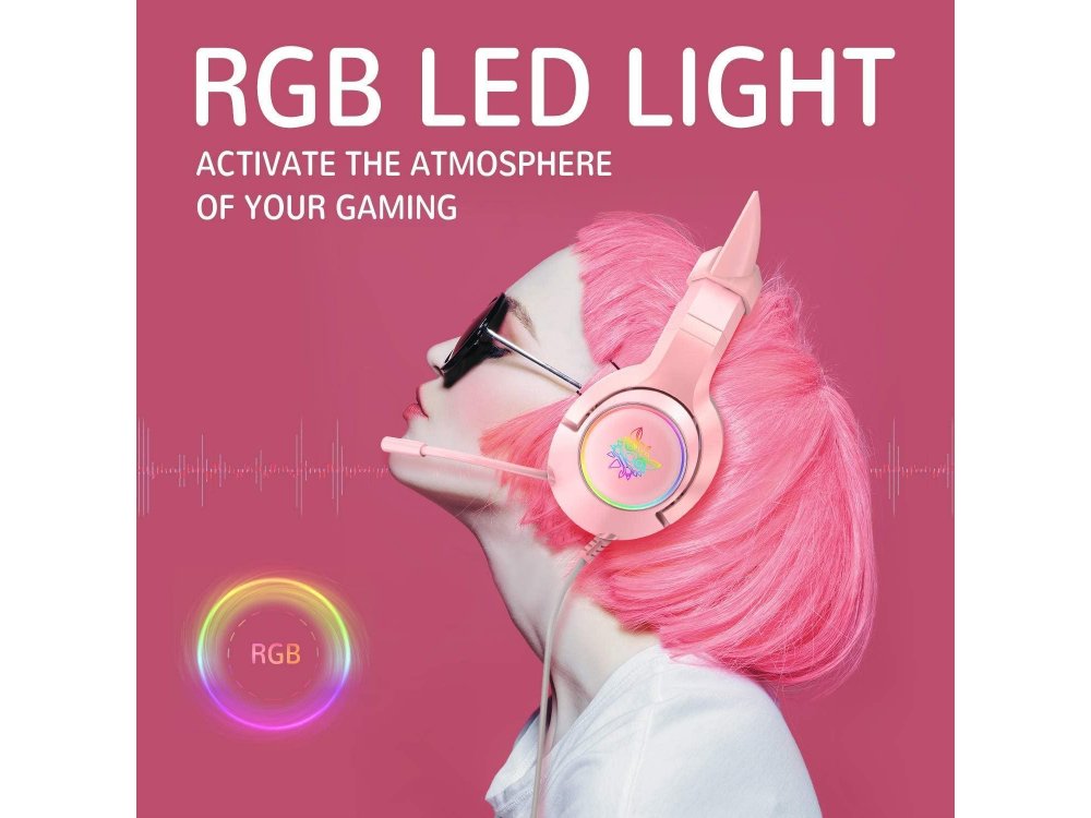 Onikuma K9 Pink Kitty Quartz RGB Gaming Headset 7.1 Noise-cancelling Microphone (PC / PS4 / Xbox / Switch / Mac / iOS)