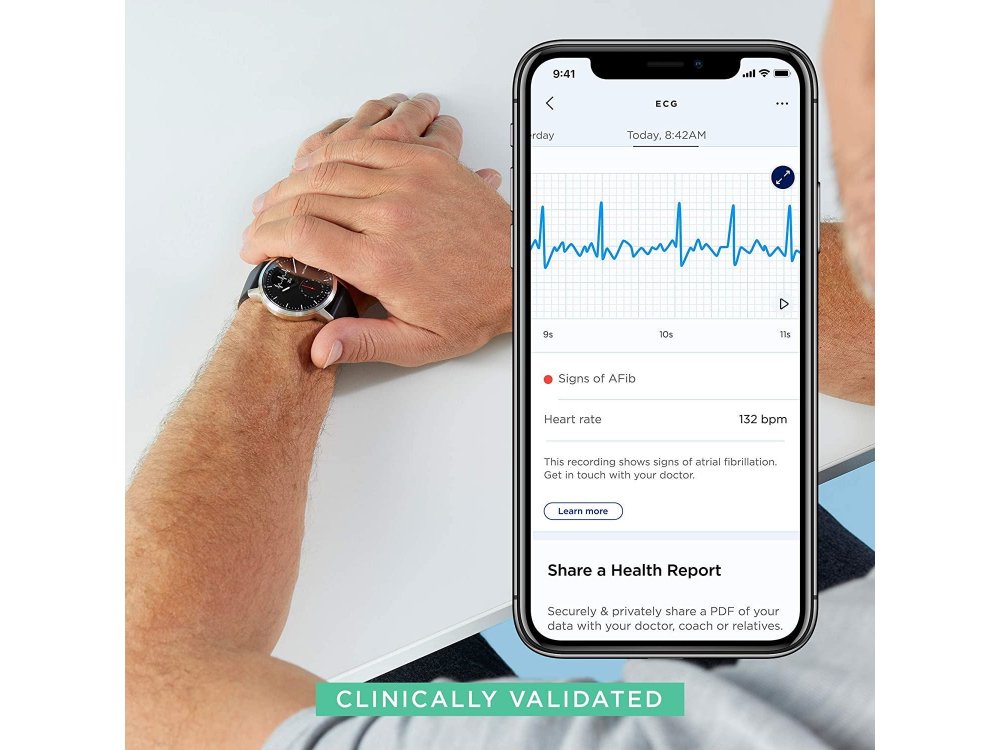 Withings ScanWatch Hybrid Smartwatch 42mm, Activity Fitness Heart Rate Sleep Monitor, GPS, ECG & Oximeter, Αδιάβροχο 50μ. Μαύρο