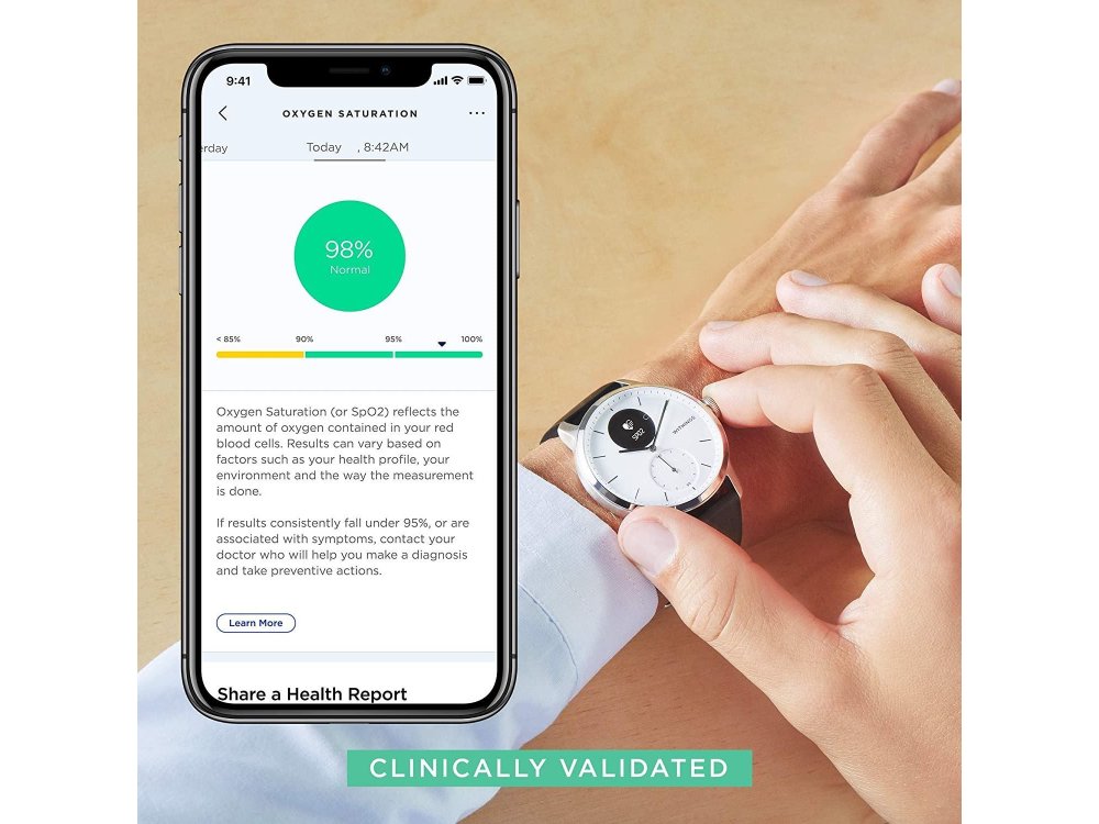 Withings ScanWatch Hybrid Smartwatch 42mm, Activity Fitness Heart Rate Sleep Monitor, GPS, ECG & Oximeter, Αδιάβροχο 50μ. Μαύρο
