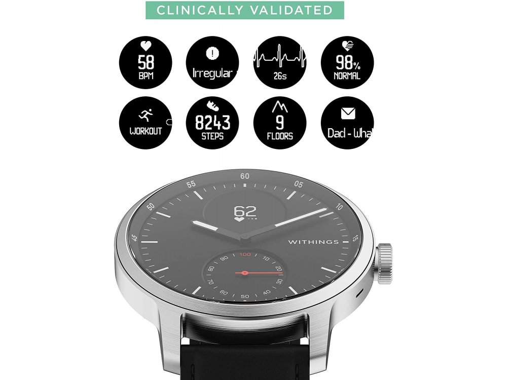 Withings ScanWatch Hybrid Smartwatch 42mm, Activity Fitness Heart Rate Sleep Monitor, GPS, ECG & Oximeter, Αδιάβροχο 50μ. Λευκό