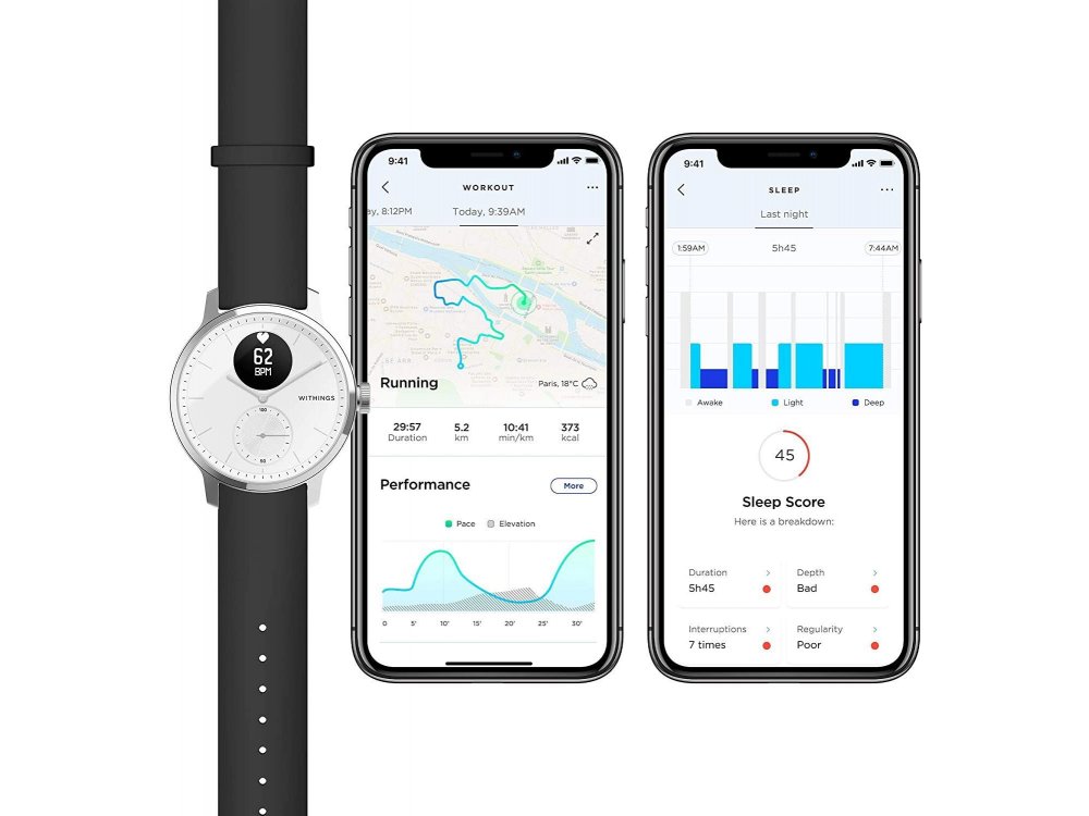 Withings ScanWatch Hybrid Smartwatch 42mm, Activity Fitness Heart Rate Sleep Monitor, GPS, ECG & Oximeter, Αδιάβροχο 50μ. Λευκό