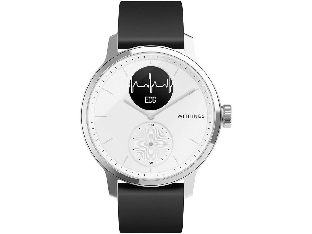 Withings ScanWatch Hybrid Smartwatch 42mm, Activity Fitness Heart Rate Sleep Monitor, GPS, ECG & Oximeter, Waterproof 50m. White