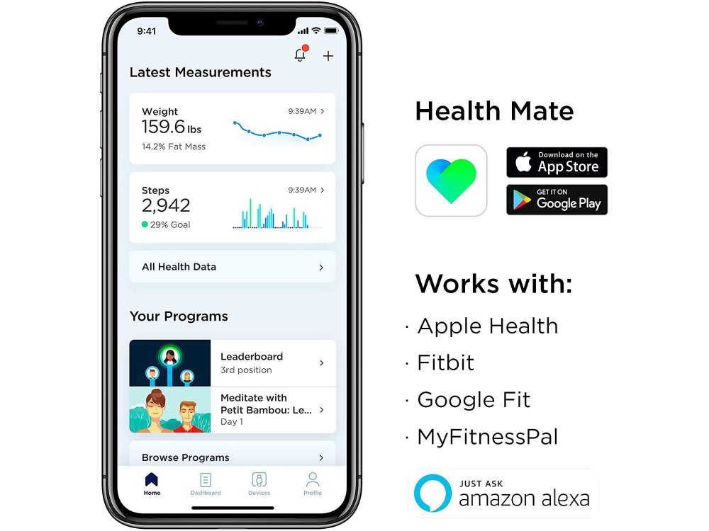 Withings Body+, Έξυπνη ζυγαριά, Λιπομετρητής, Δείκτης Μάζας Σώματος με Fitness APP μέσω Bluetooth & WiFi, Μαύρη - WBS05-BLK
