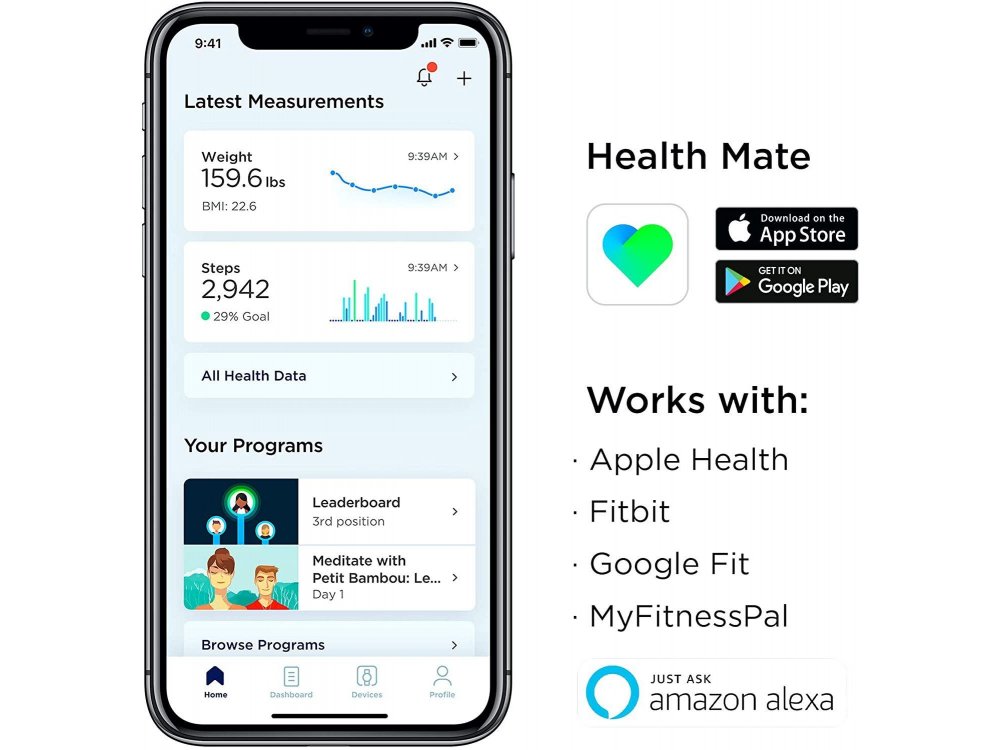 Withings Body, Έξυπνη ζυγαριά, Δείκτης Μάζας Σώματος με Fitness APP μέσω Bluetooth & WiFi, Μαύρη
