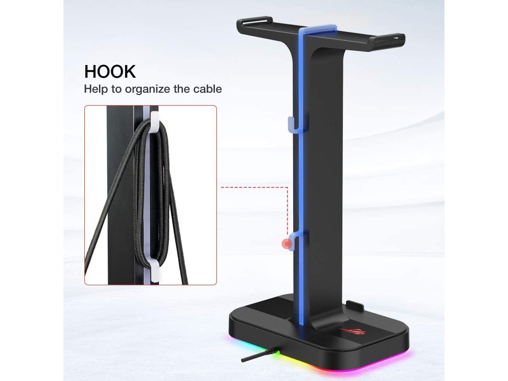 Havit Dual Headphone Stand & Hanger RGB, Aluminum Διπλή Βάση / Stand για Headset / Ακουστικά με 2 Θύρες USB, Μαύρη - TH650