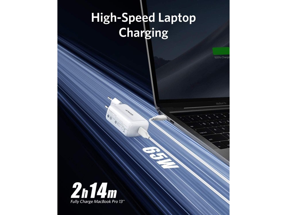 Anker PowerPort III Pod Wall charger 65W with Power Delivery, PPS, PIQ 3.0 & MiniFuel - A2712321