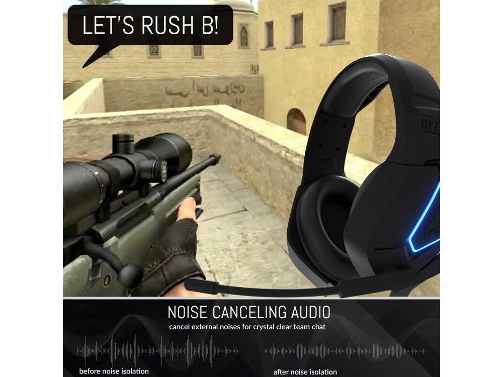 Orzly Hornet RXH-20 LED Gaming Headset Noise-cancelling Microphone (PC / PS4 / PS5 / Xbox / Switch / Mac), Abyss Edition