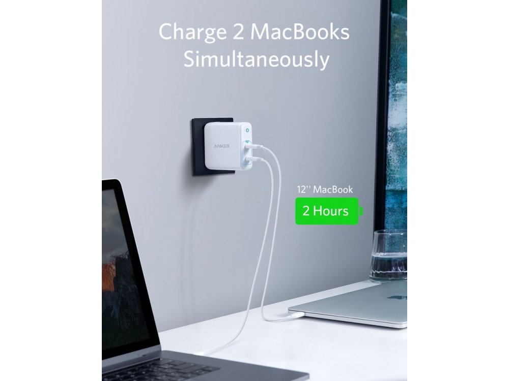 Anker PowerPort III Atom 2-Port Φορτιστής πρίζας 60W με Power Delivery και GaN, Λευκός - A2629H21