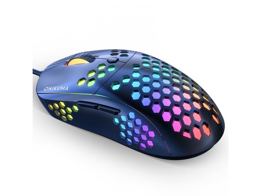 Onikuma CW903 RGB Optical Programmable Gaming Mouse, Ultralight Honeycomb Mouse, 800-6.400 DPI, 7 Buttons, Black