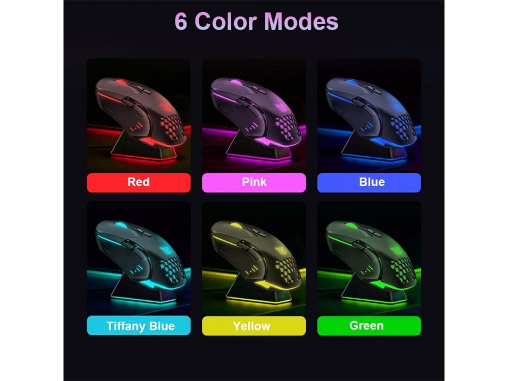 Onikuma CW902 RGB Optical Programmable Gaming Mouse, Ultralight Honeycomb Mouse, 800-6.400 DPI, 7 Buttons, Black