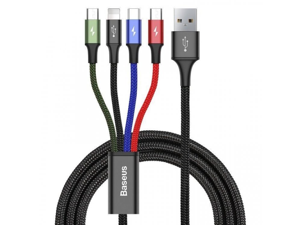 Baseus Fast 4-in-1 Lightning/Type C/2*Micro USB Καλώδιο, 1.2μ. - CA1T4-C01, Μαύρο