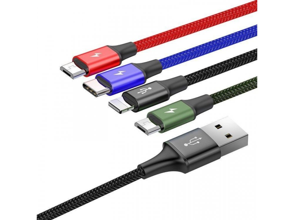 Baseus Fast 4-in-1 Lightning/Type C/2*Micro USB Καλώδιο, 1.2μ. - CA1T4-C01, Μαύρο