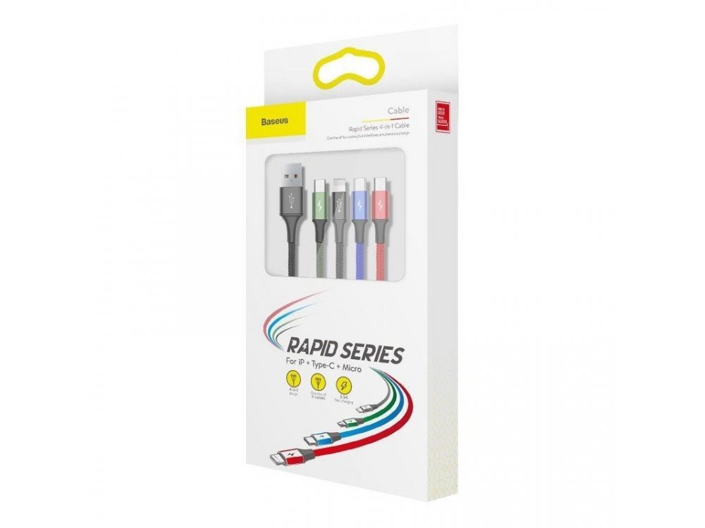 Baseus Fast 4-in-1 Lightning/Type C/2*Micro USB Καλώδιο, 1.2μ. - CA1T4-C01, Μαύρο