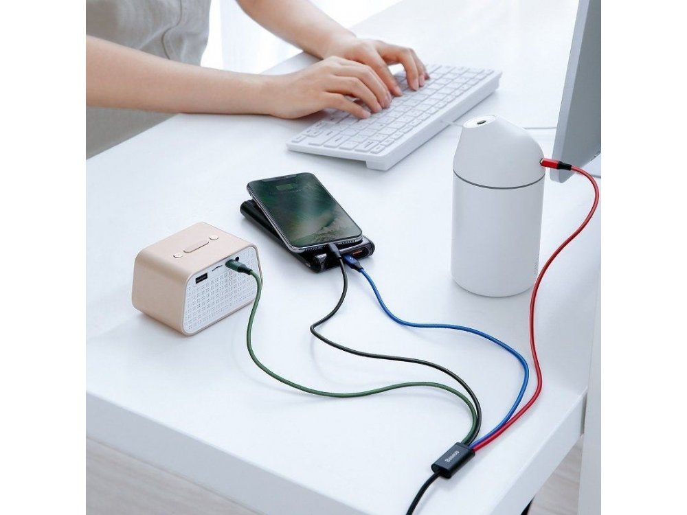 Baseus Fast 4-in-1 Lightning/Type C/2*Micro USB Καλώδιο, 1.2μ. - CA1T4-C01, Μαύρο