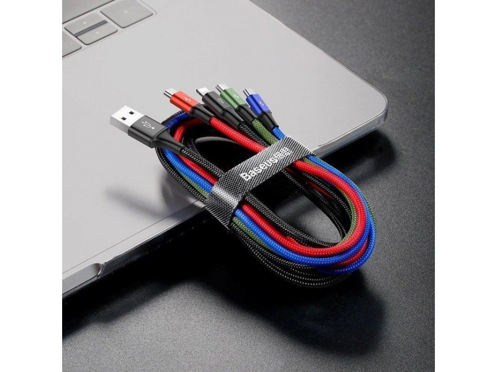 Baseus Fast 4-in-1 Lightning/Type C/2*Micro USB Καλώδιο, 1.2μ. - CA1T4-C01, Μαύρο