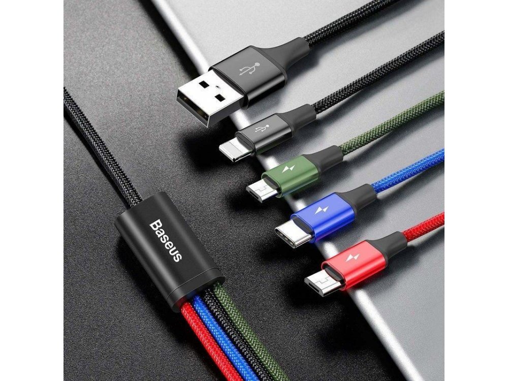 Baseus Fast 4-in-1 Lightning/Type C/2*Micro USB Καλώδιο, 1.2μ. - CA1T4-C01, Μαύρο