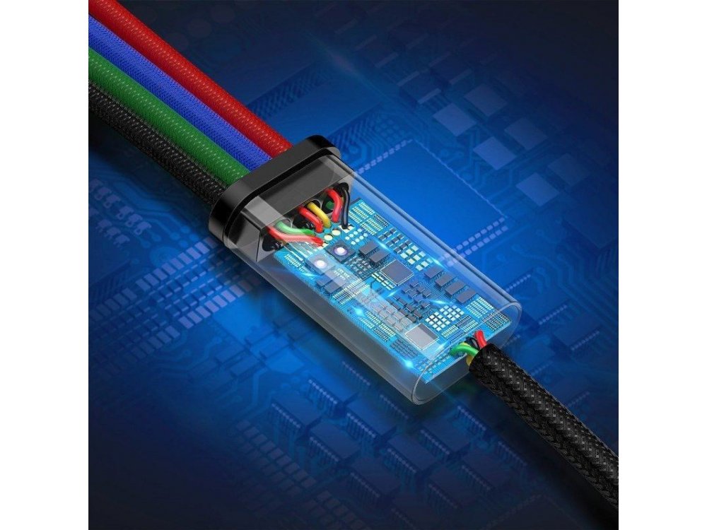 Baseus Fast 4-in-1 Lightning/Type C/2*Micro USB Καλώδιο, 1.2μ. - CA1T4-C01, Μαύρο