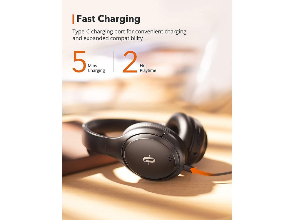 TaoTronics SoundSurge 90 Bluetooth ακουστικά με Active Noise Cancelling, Fast Charge, 35H Μπαταρία, Μαύρα - TT-BH090